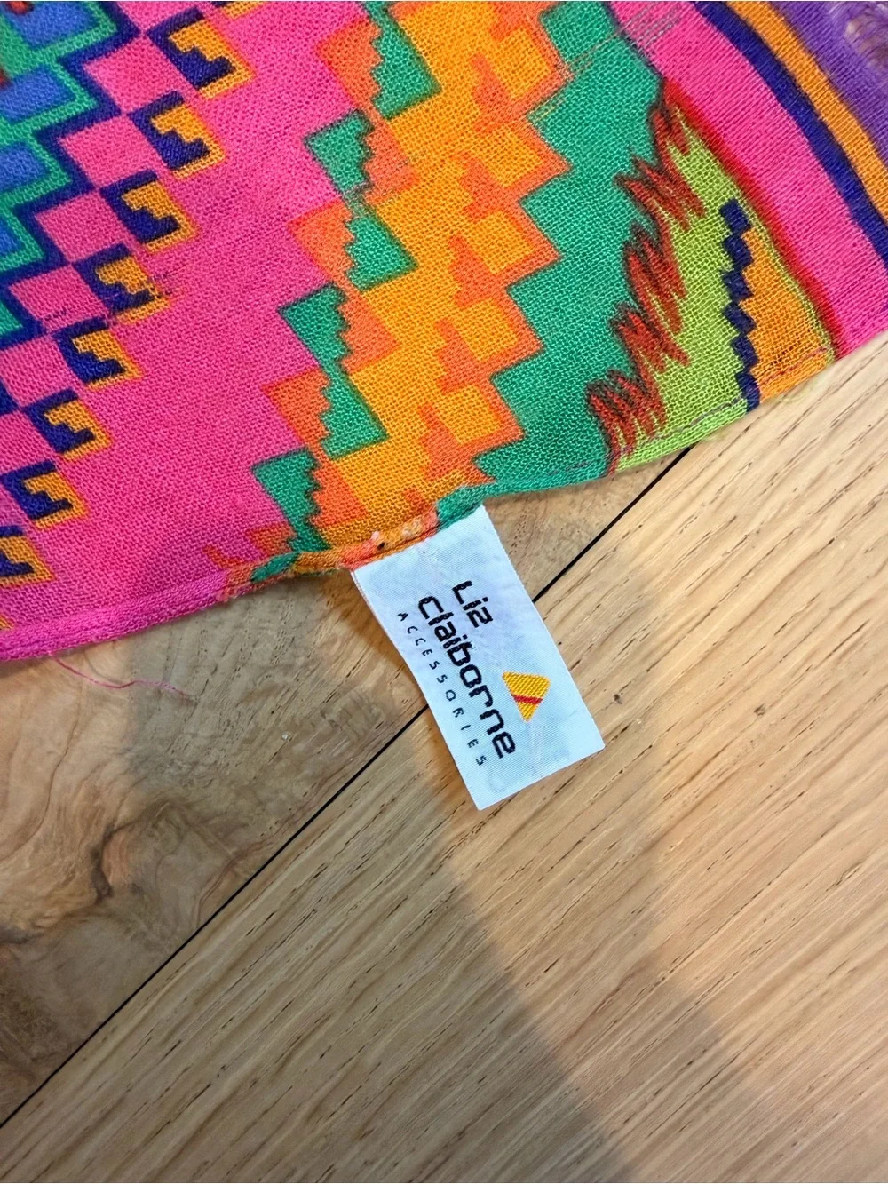 Liz Claiborne 100% Silk Southwestern Aztec Fringe Scarf Made in Japan